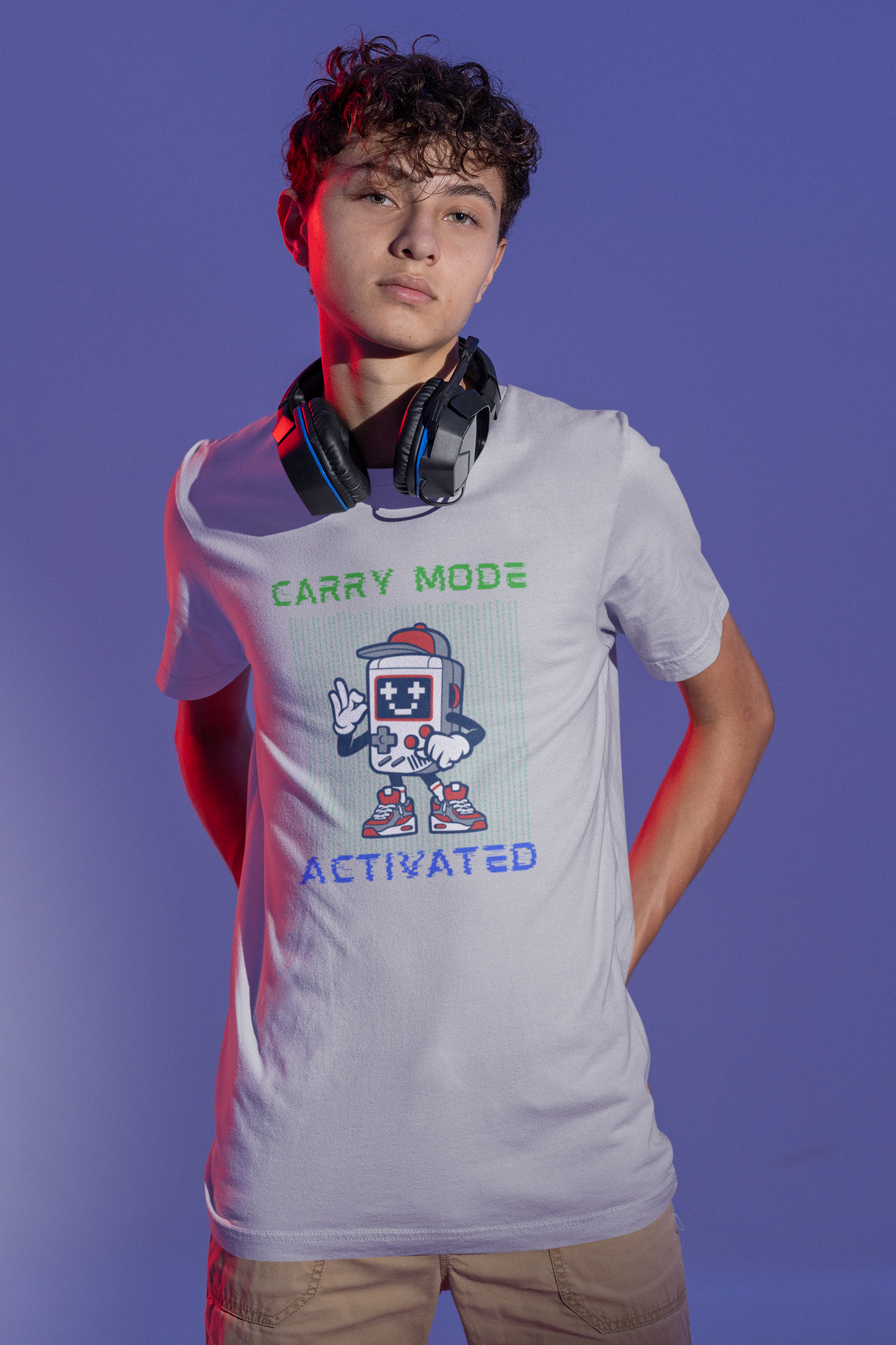 Carry Mode Activated Retro Gamer T-shirt - Gaming Console Character Design - Streetwear for Gamers - NZ Exclusive