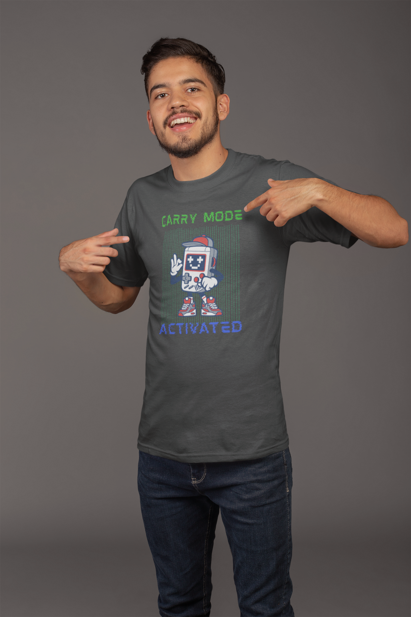 Carry Mode Activated Retro Gamer T-shirt - Gaming Console Character Design - Streetwear for Gamers - NZ Exclusive